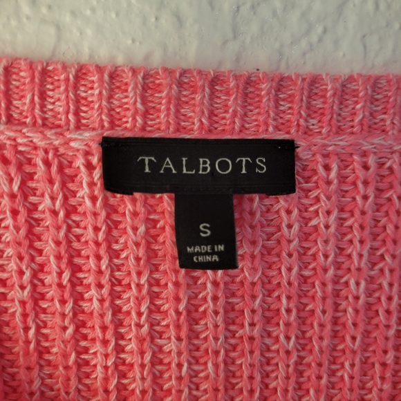 Talbots Marled Pink Twisted Cable Knit Crewneck Sweater Size Small - Picture 4 of 5